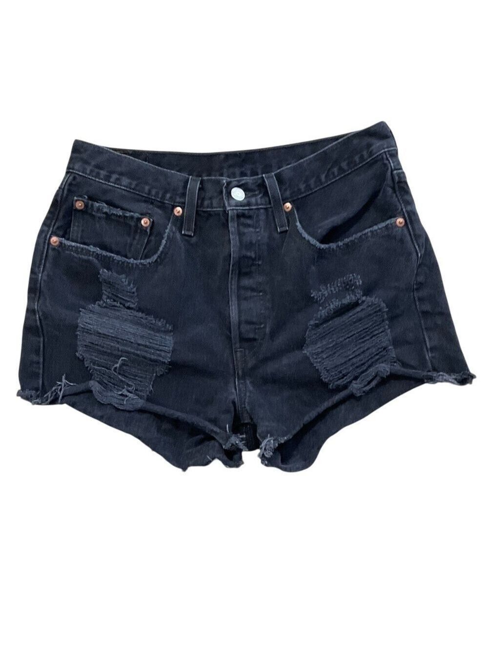 Levi’s 501 Original Black Distressed Cutoff Denim Shorts Size 30
